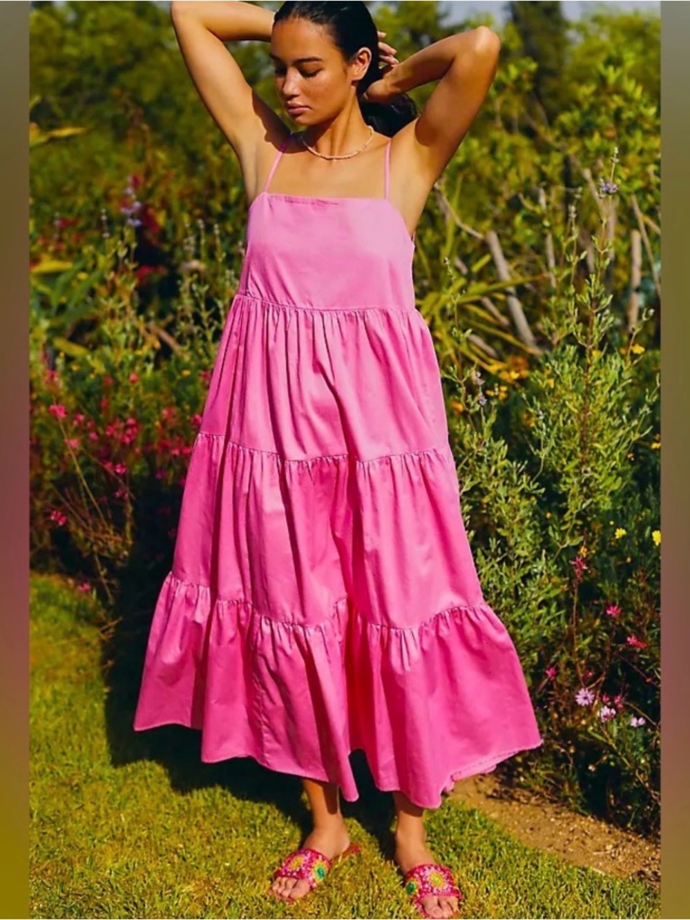 Charlie Holiday Isabella Maxi Dress Size 4 Sundress Pink Barbie Cotton